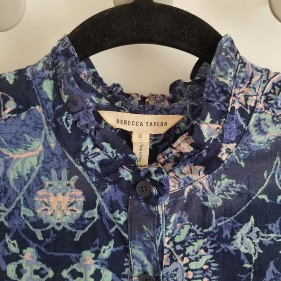 Rebecca Taylor Floral Ruffle Neck Peasant Blouse - Picture 2 of 5